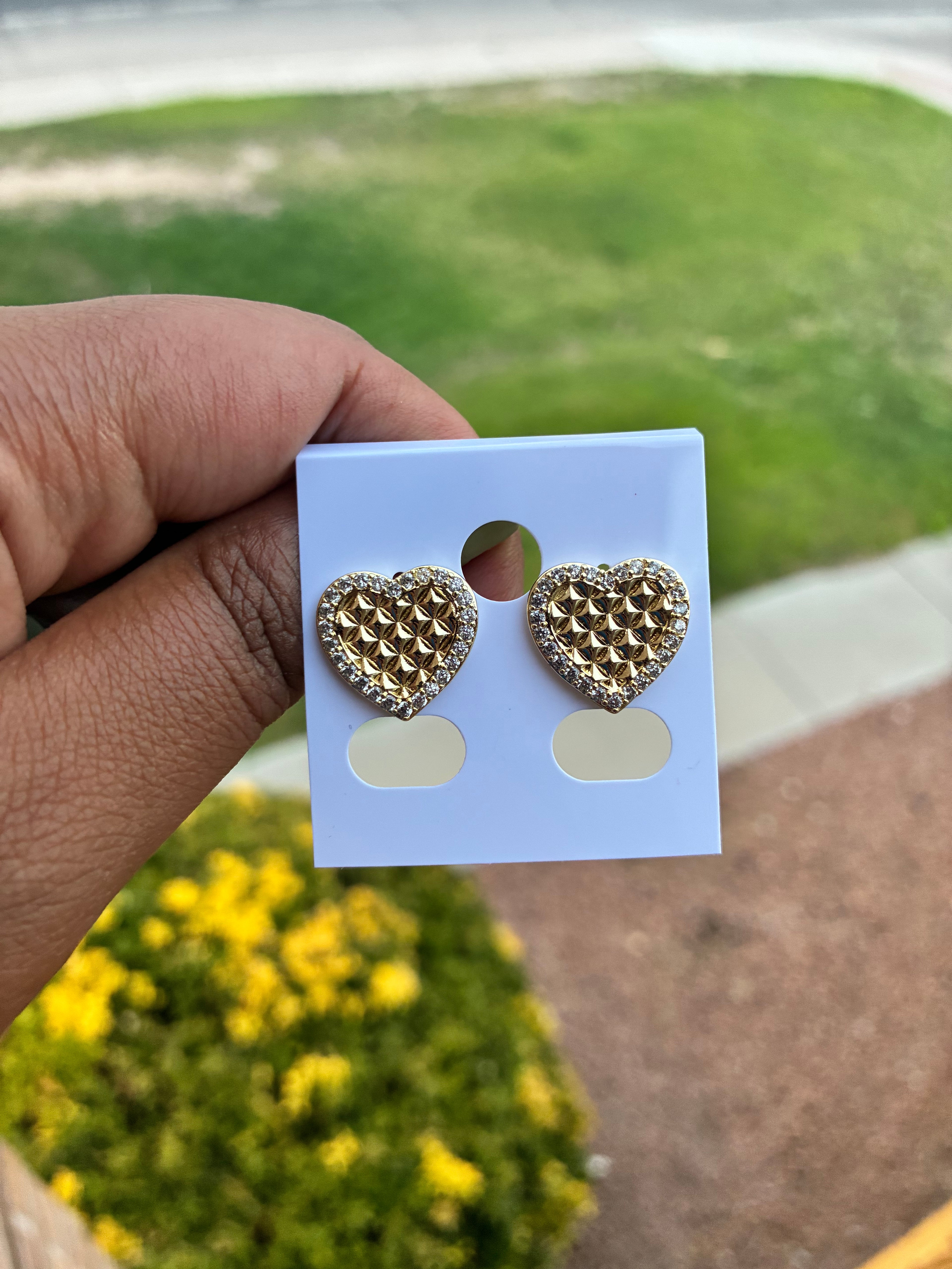 Gold Diamond Heart Studs