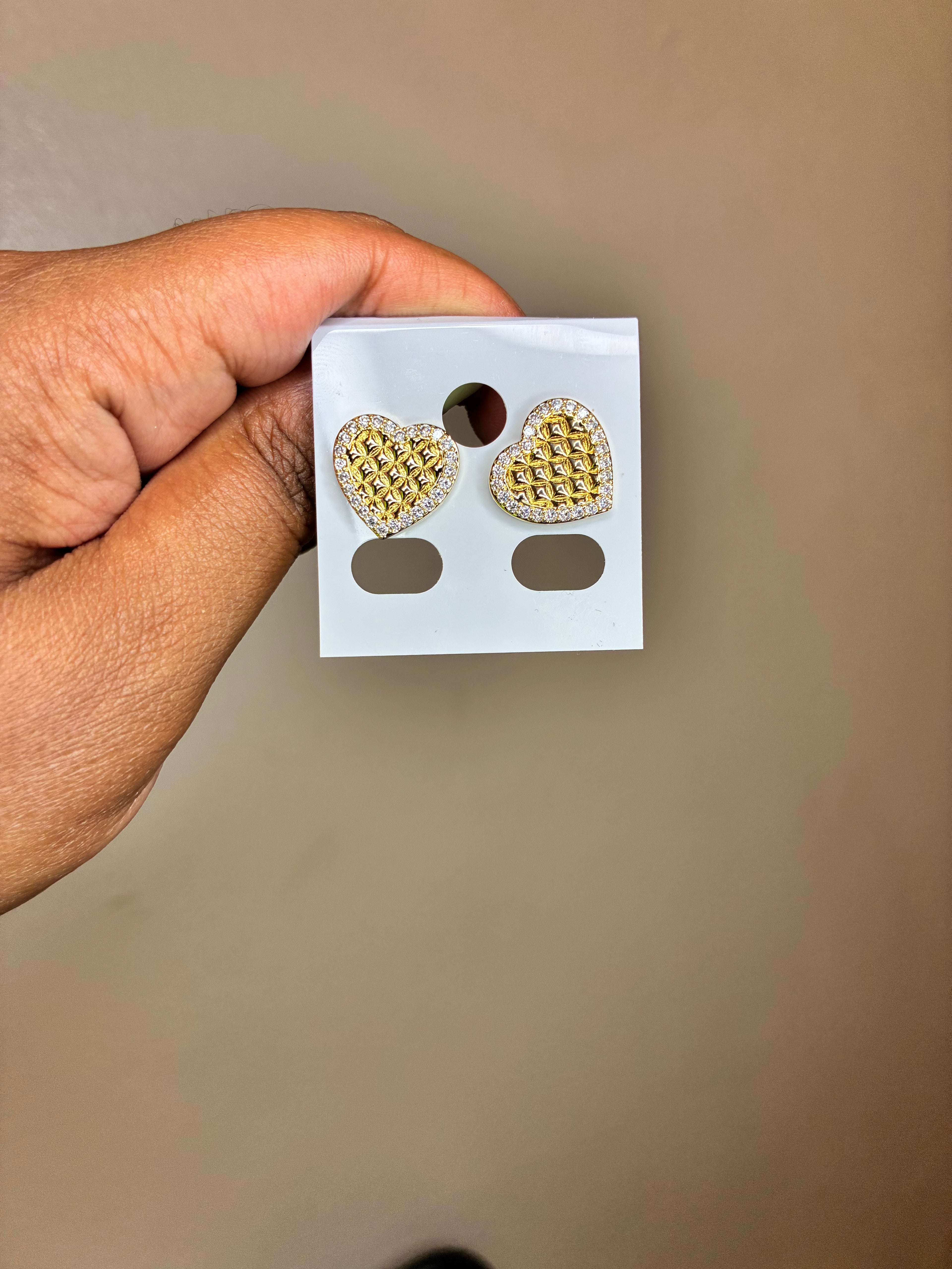 Gold Diamond Heart Studs