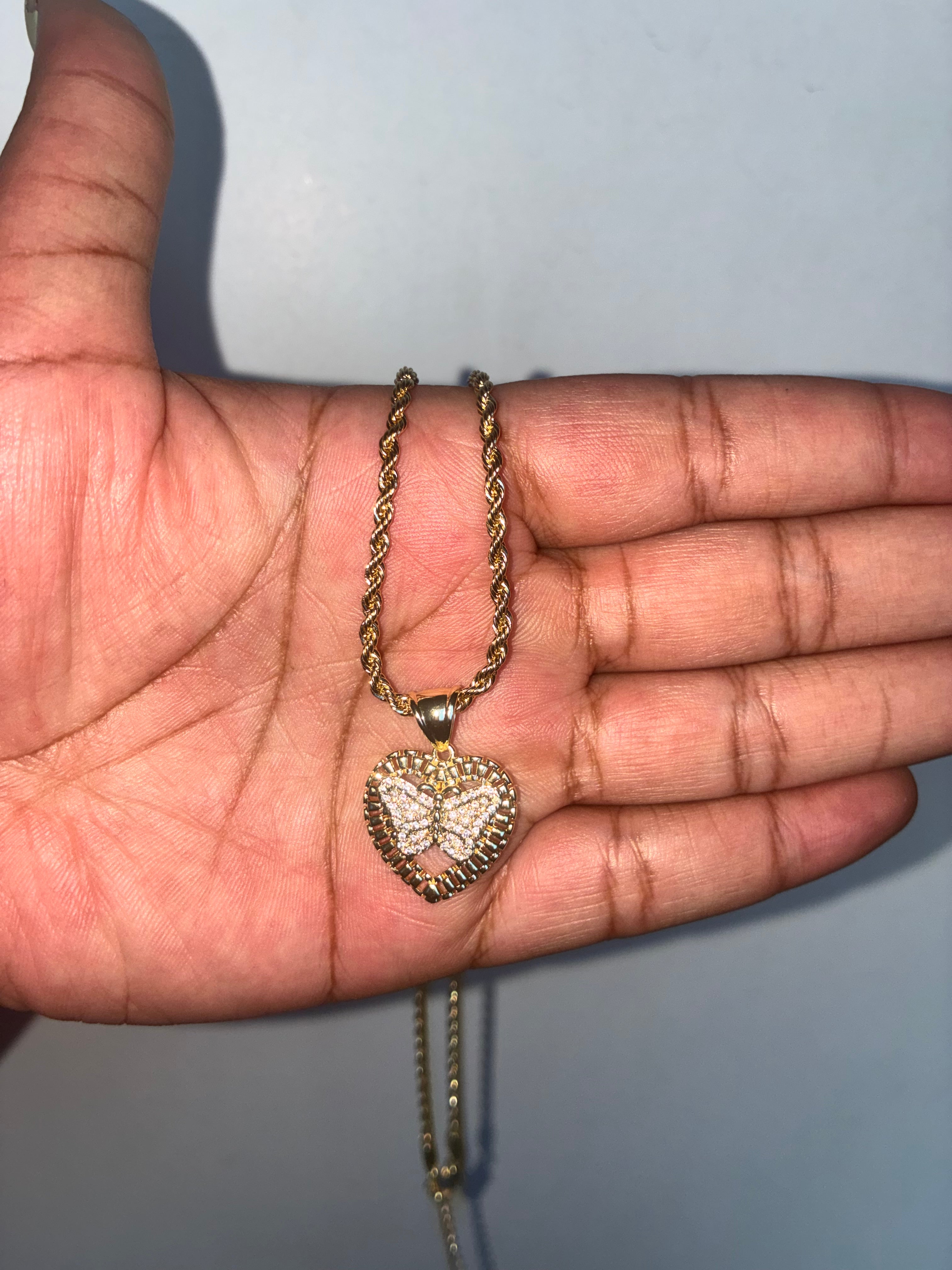 Gold White Diamond Butterfly Necklace