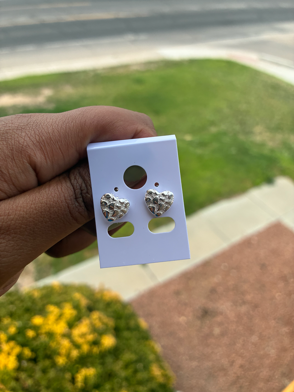 Silver Nugget Heart Studs